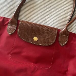 NEW Longchamp Small Le Pliage Long Handle - Red
